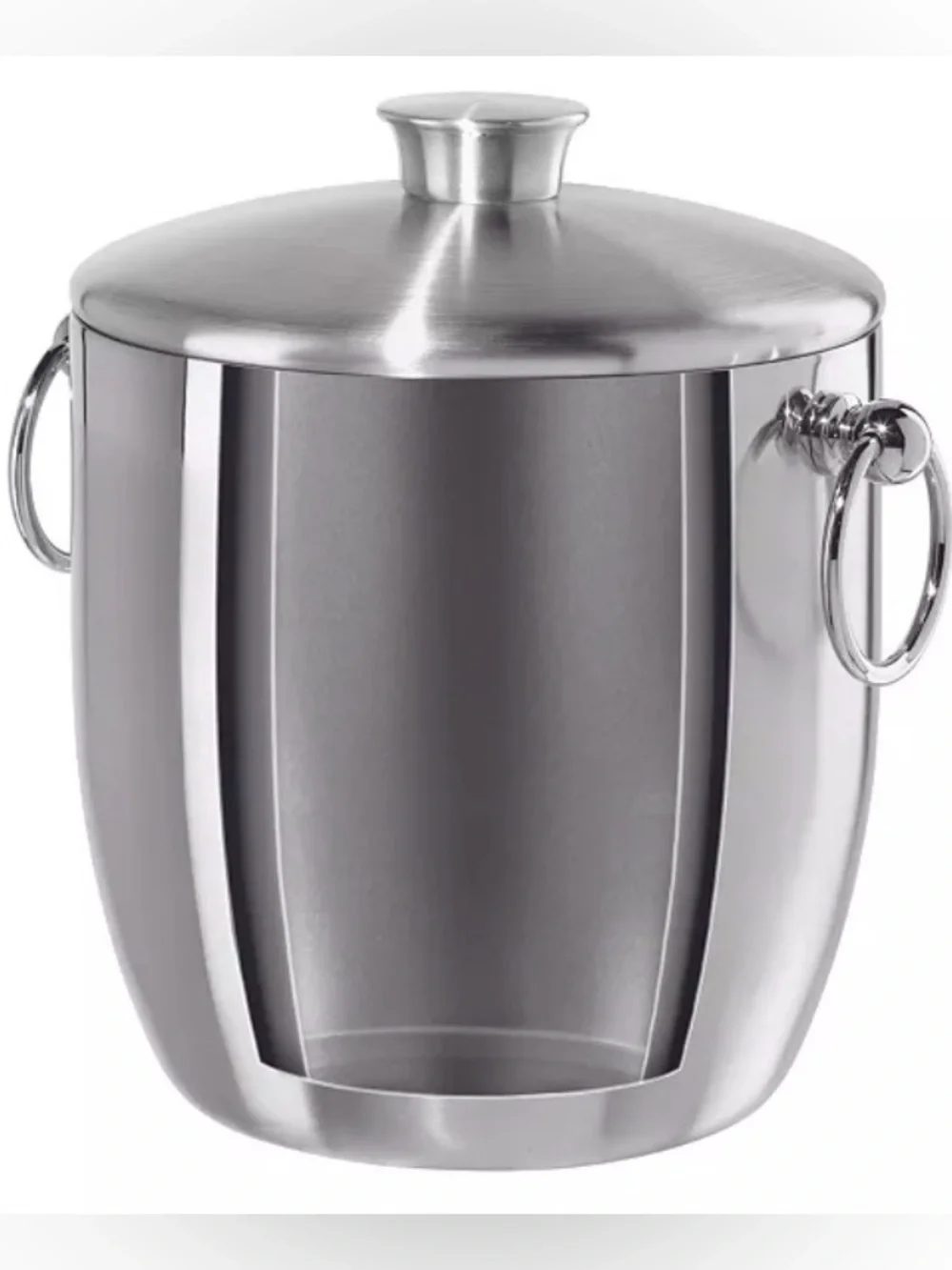OGGI Stainless Steel Ice Bucket Bottle Chiller with Tongs Brushed Satin 7”x 7”